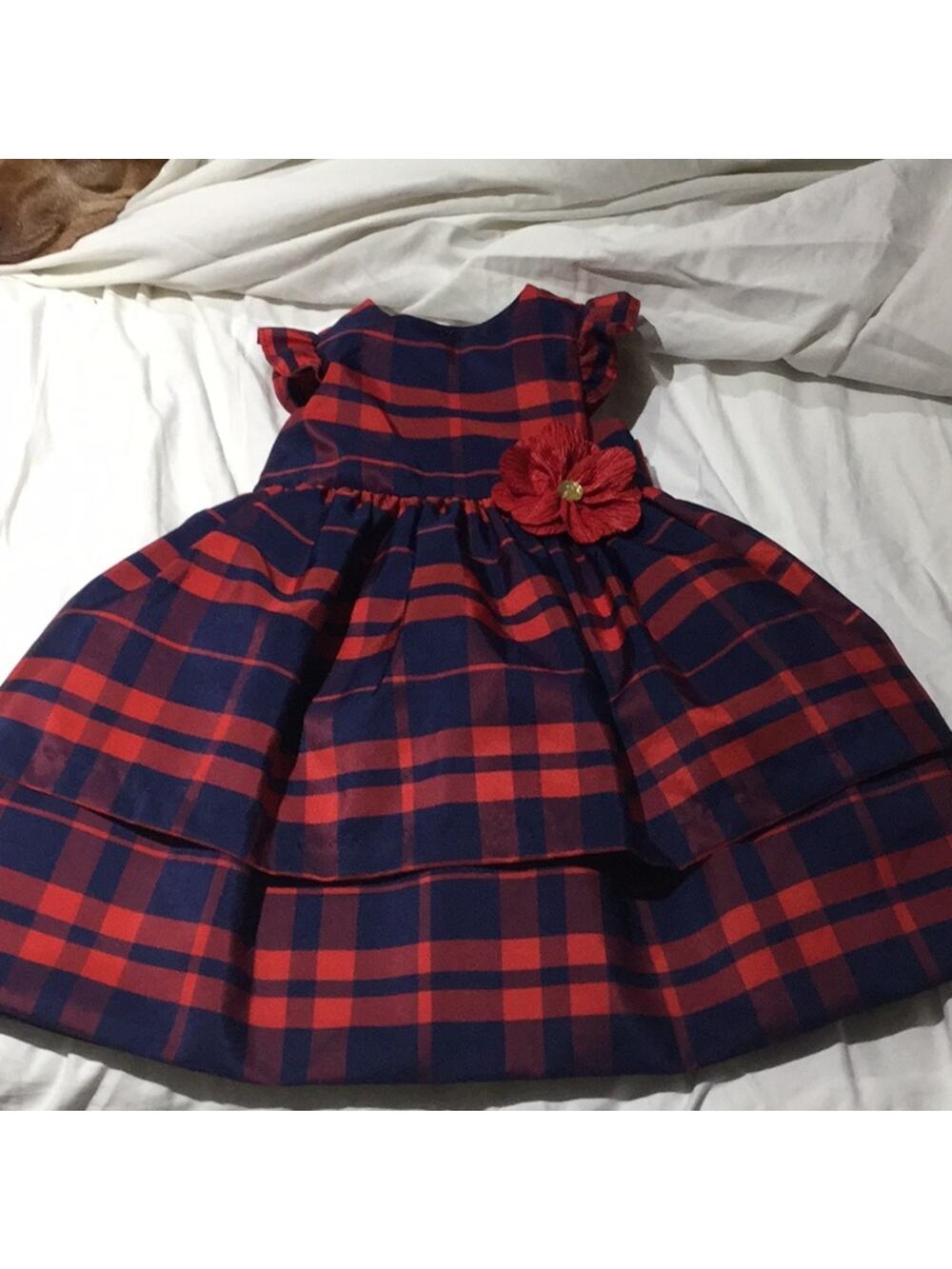 Pippa & Julie 2t Navy red puffy plaid dress nwot